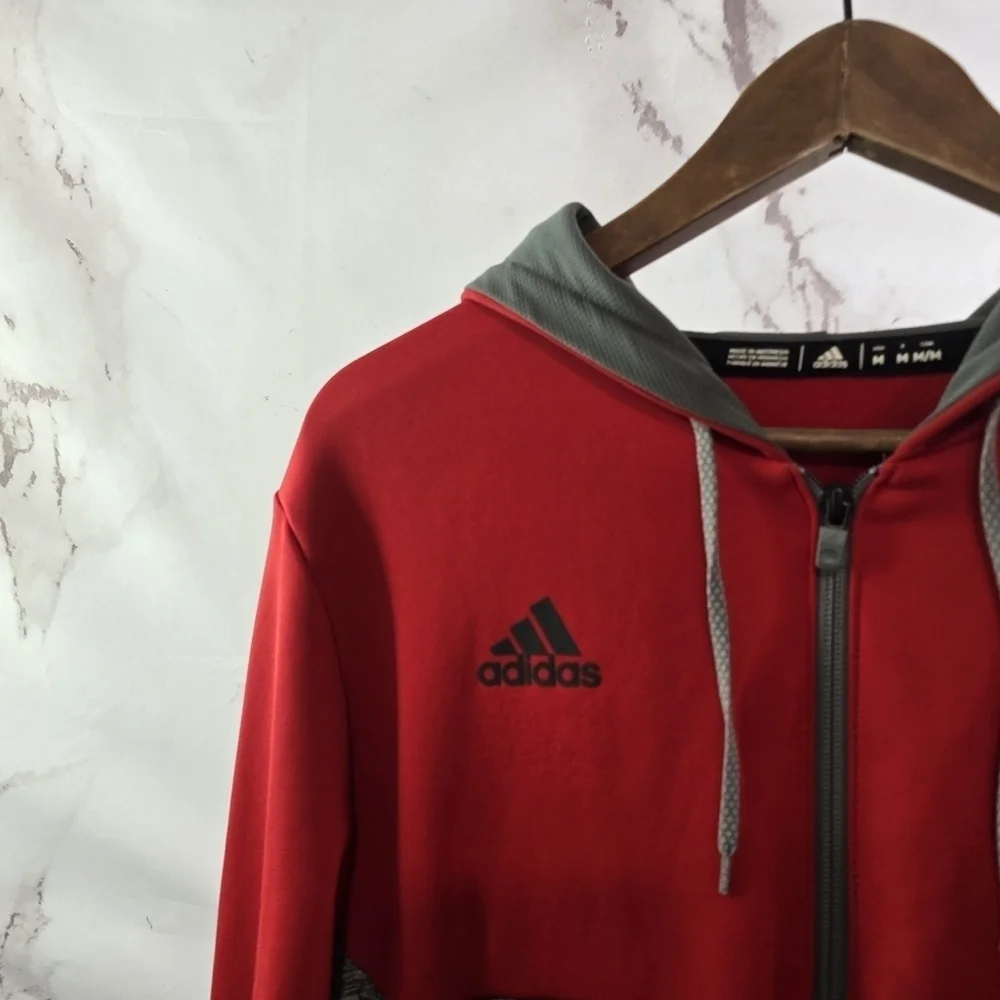 Chicago Blackhawks Jacket Mens Medium Red Gray Full Zip Sweatshirt Hooded Adidas